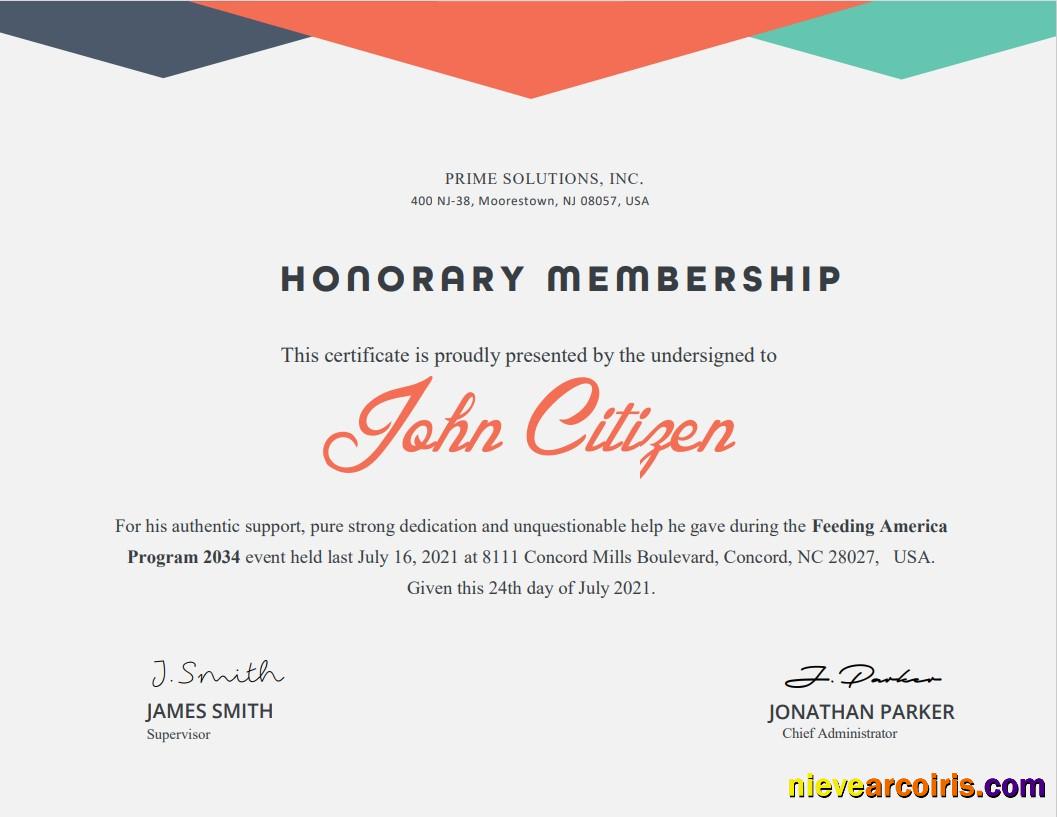 USA Honorary certificate